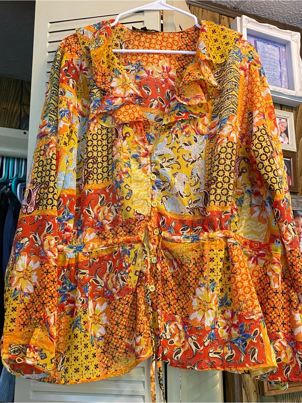 New Look Floral Patchwork Button-Front Dress in Yellow and Orange